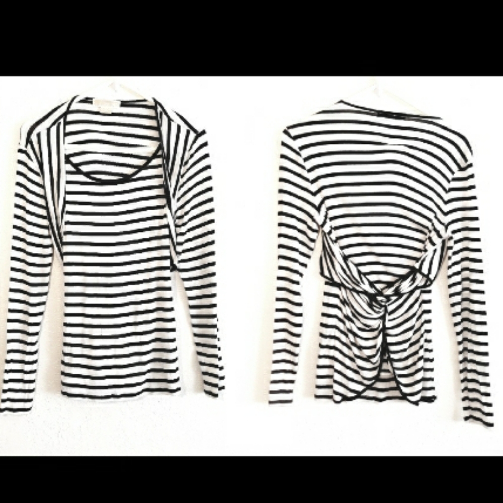 Michael Kors Black and White Stripe Twist Top Shirt Size Medium